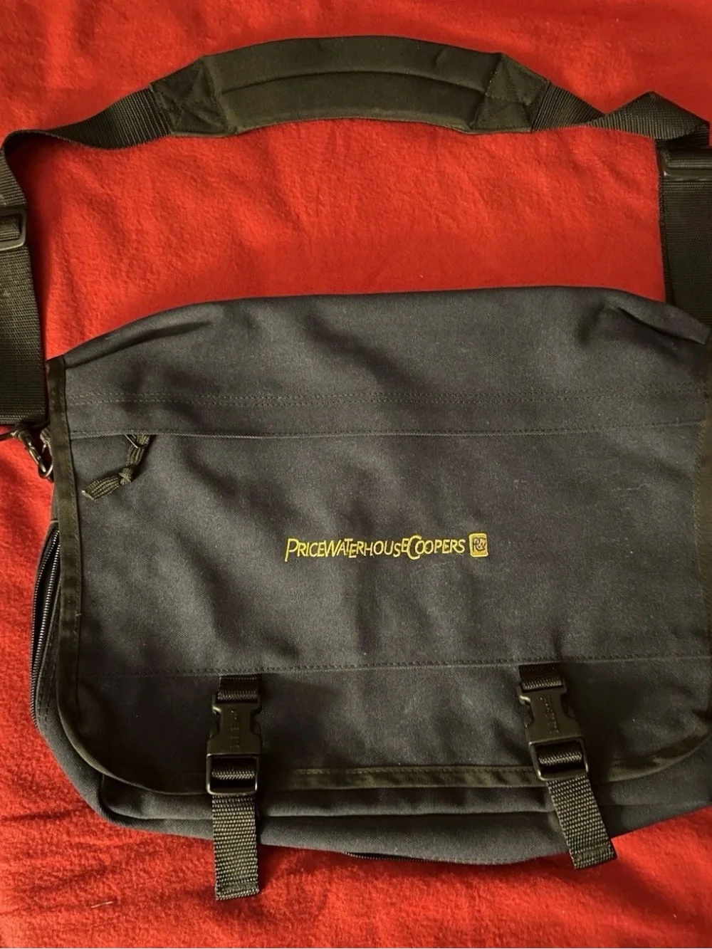 VTG  LL Bean Canvas Messenger Bag Navy Blue w/PricewaterhouseCoopers Logo NEW